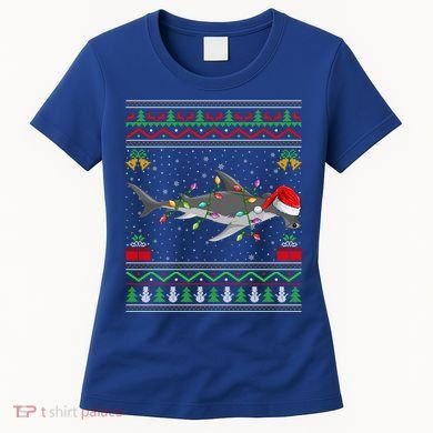 Hammerhead Shark Christmas Lights Santa Ugly Xmas Gift Women's T-Shirt