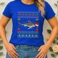 Hammerhead Shark Christmas Lights Santa Ugly Xmas Gift Women's T-Shirt thumb 2
