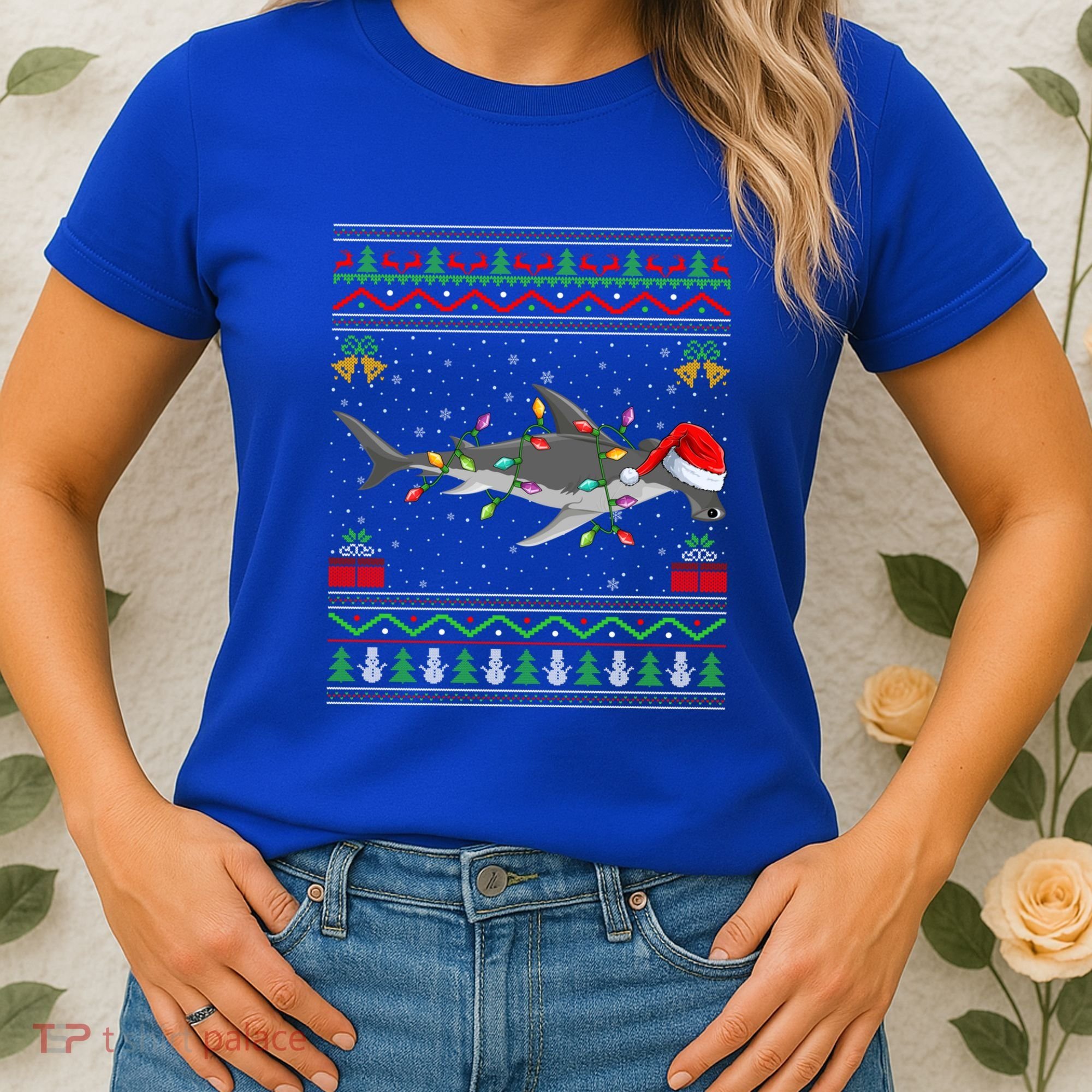Hammerhead Shark Christmas Lights Santa Ugly Xmas Gift Women's T-Shirt