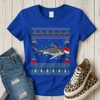 Hammerhead Shark Christmas Lights Santa Ugly Xmas Gift Women's T-Shirt thumb 3