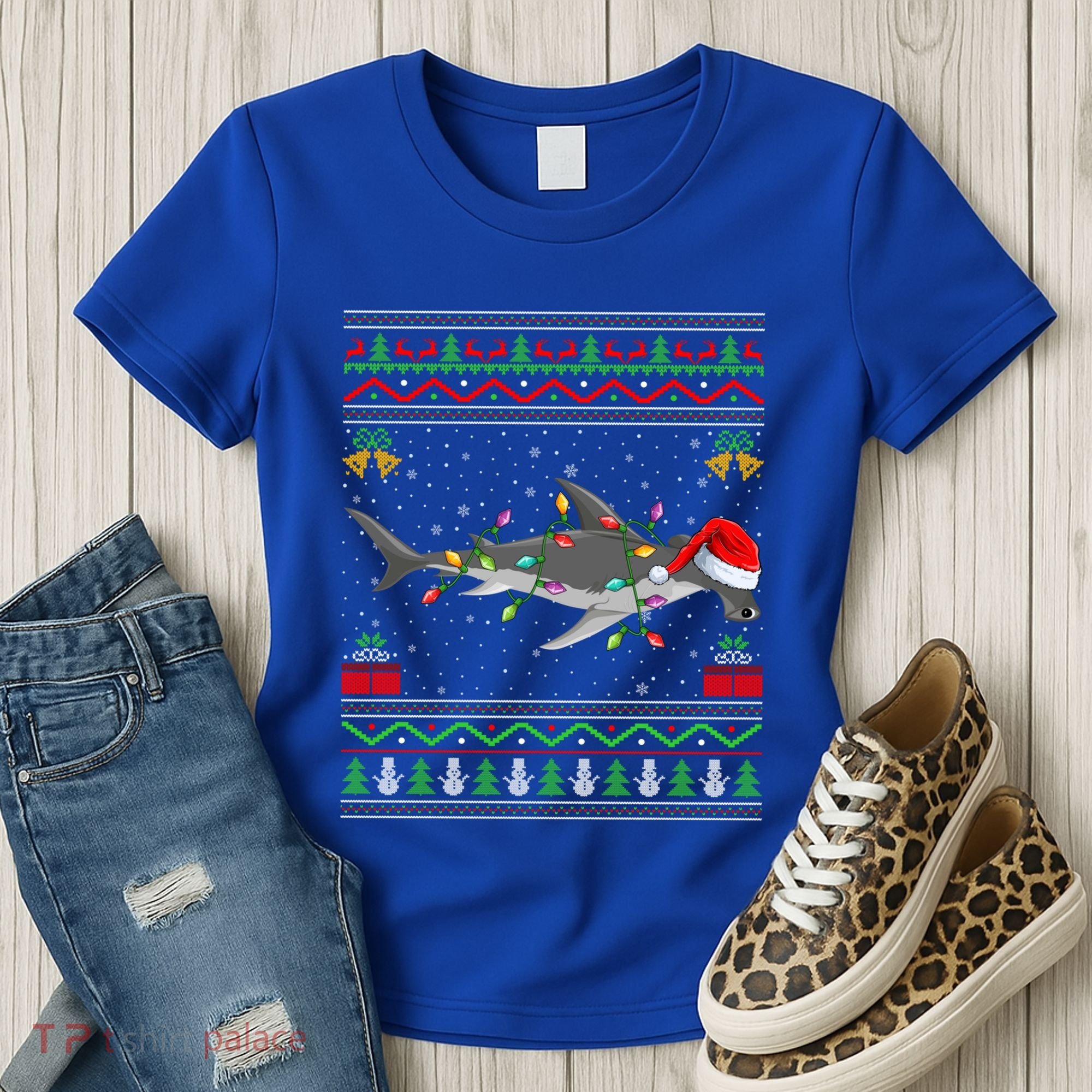 Hammerhead Shark Christmas Lights Santa Ugly Xmas Gift Women's T-Shirt