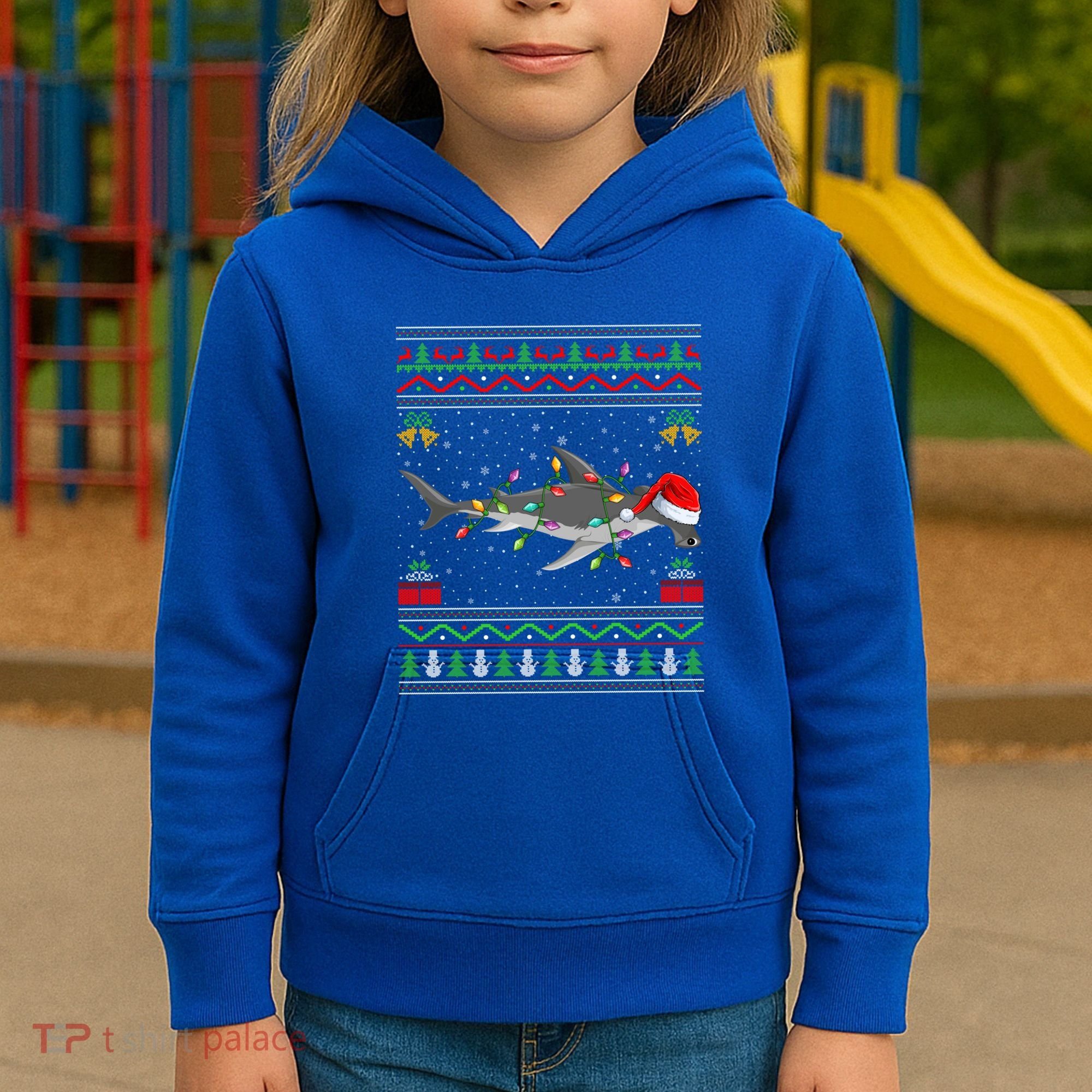 Hammerhead Shark Christmas Lights Santa Ugly Xmas Gift Kids Hoodie