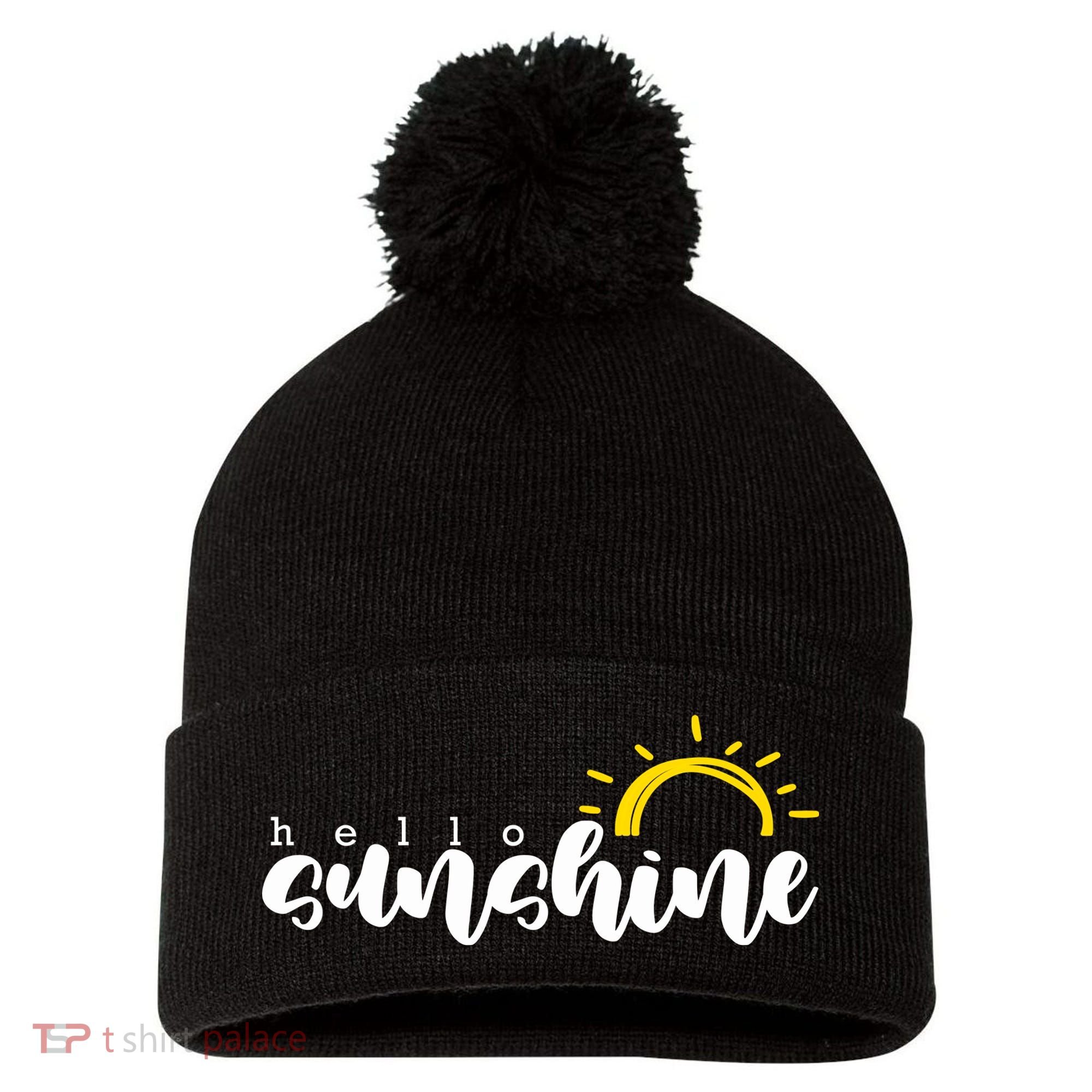 Hello Sunshine Cute Gift Pom Pom 12in Knit Beanie