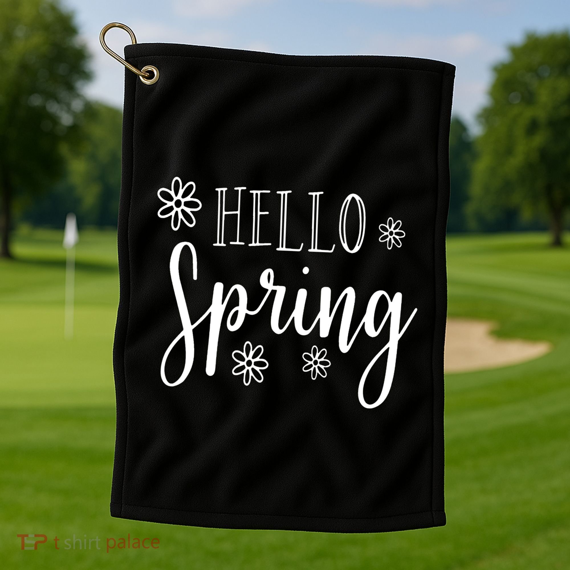 Hello Spring Cute Flower Golf Towel