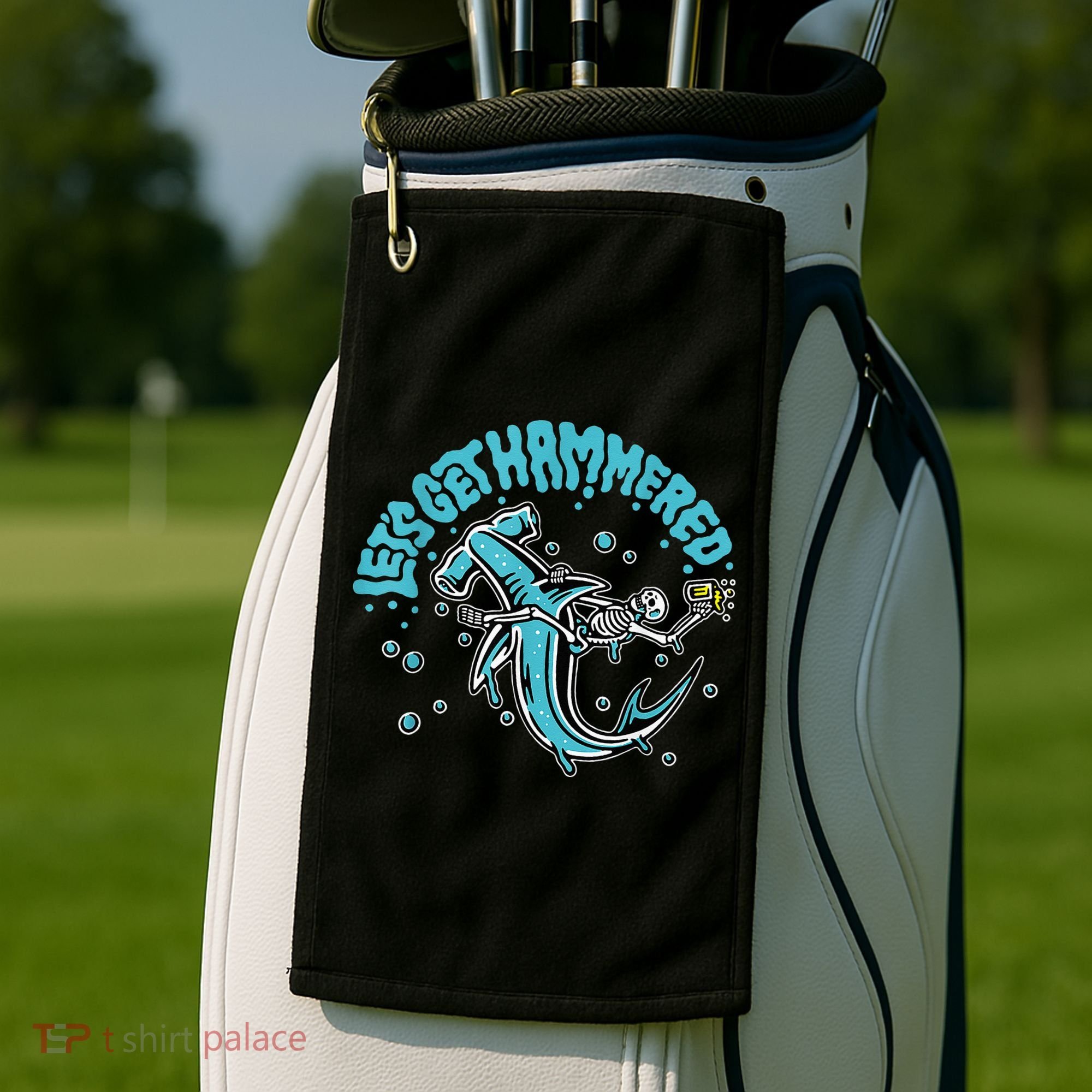 Hammerhead Shark Drinking Pun Let's Get Hammered Party Golf Towel