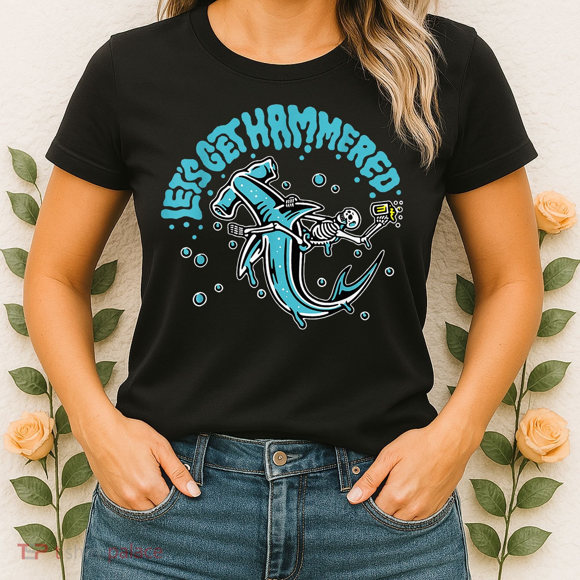 Hammerhead Shark Drinking Pun Let's Get Hammered Party Women's T-Shirt