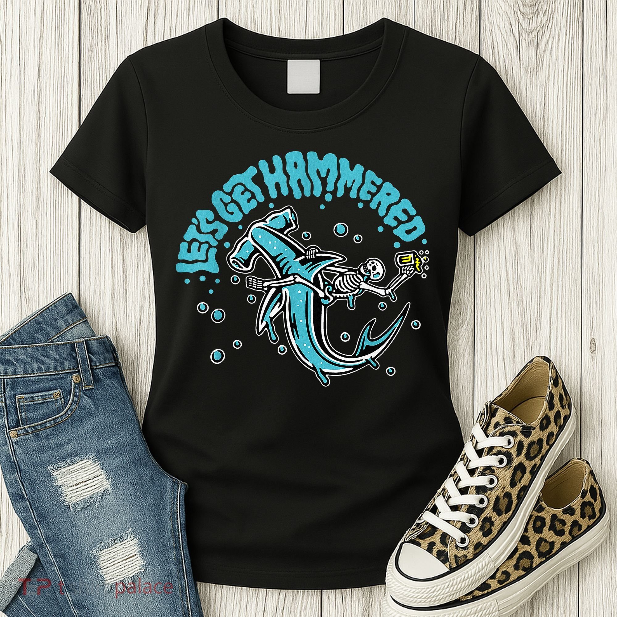 Hammerhead Shark Drinking Pun Let's Get Hammered Party Women's T-Shirt