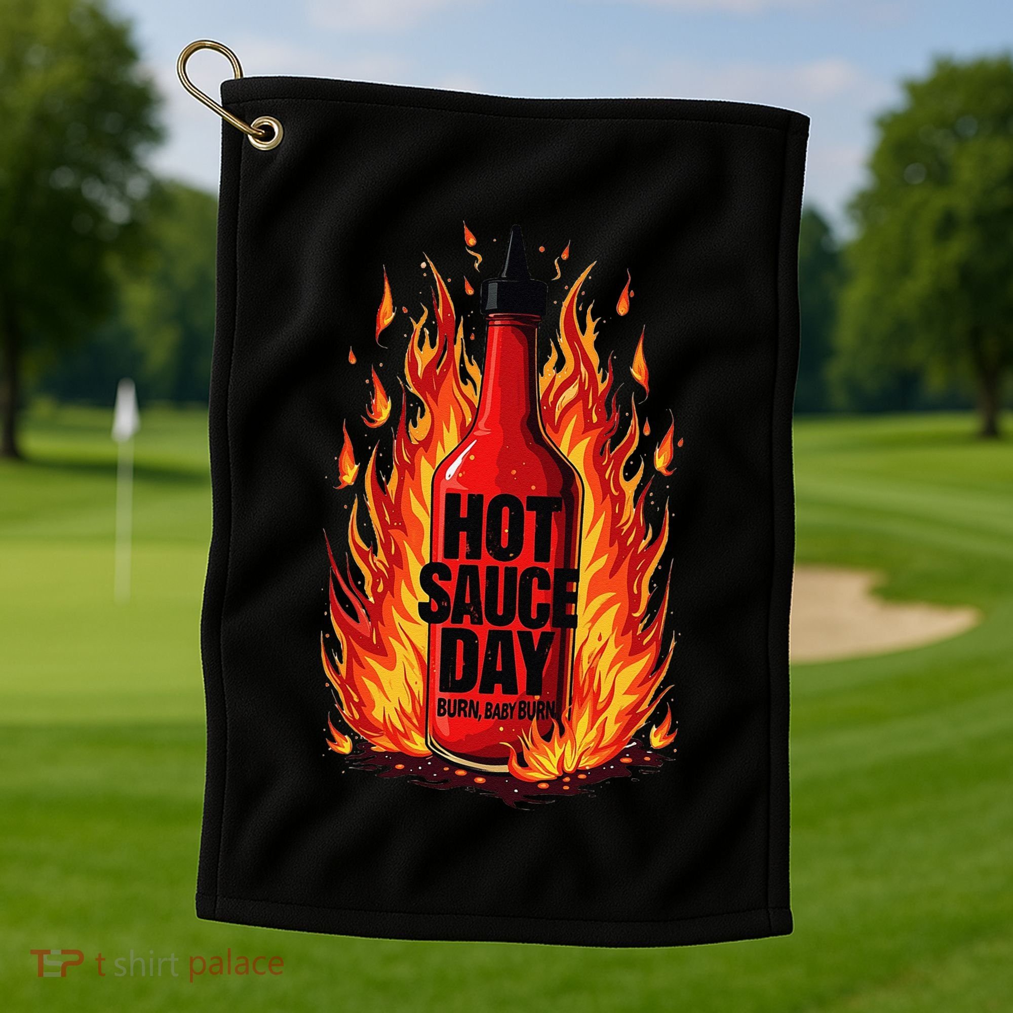 Hot Sauce Day Burn Baby Burn Passionate Fire Golf Towel