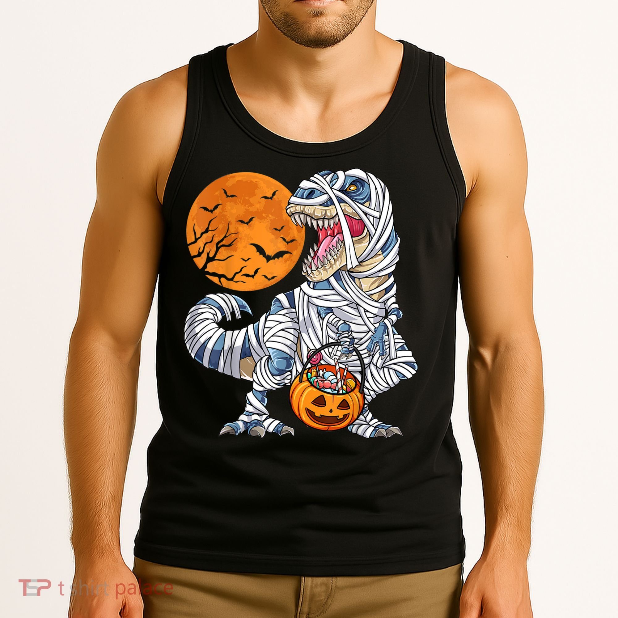 Halloween Shirts Dinosaur T Rex Mummy Pumpkin Tank Top