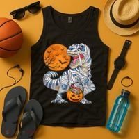 Halloween Shirts Dinosaur T Rex Mummy Pumpkin Tank Top thumb 4