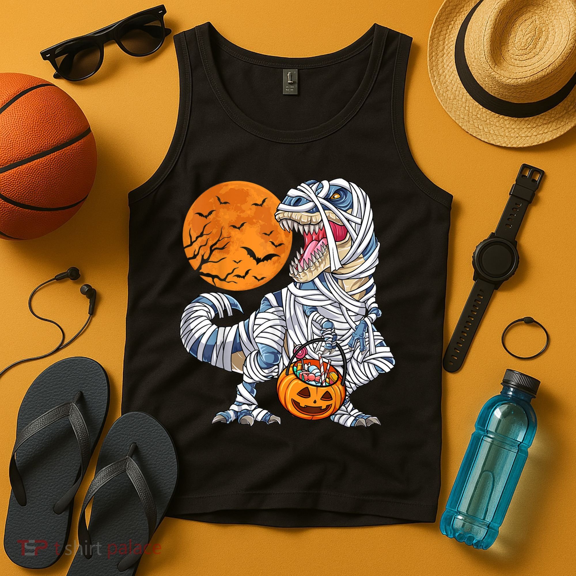 Halloween Shirts Dinosaur T Rex Mummy Pumpkin Tank Top