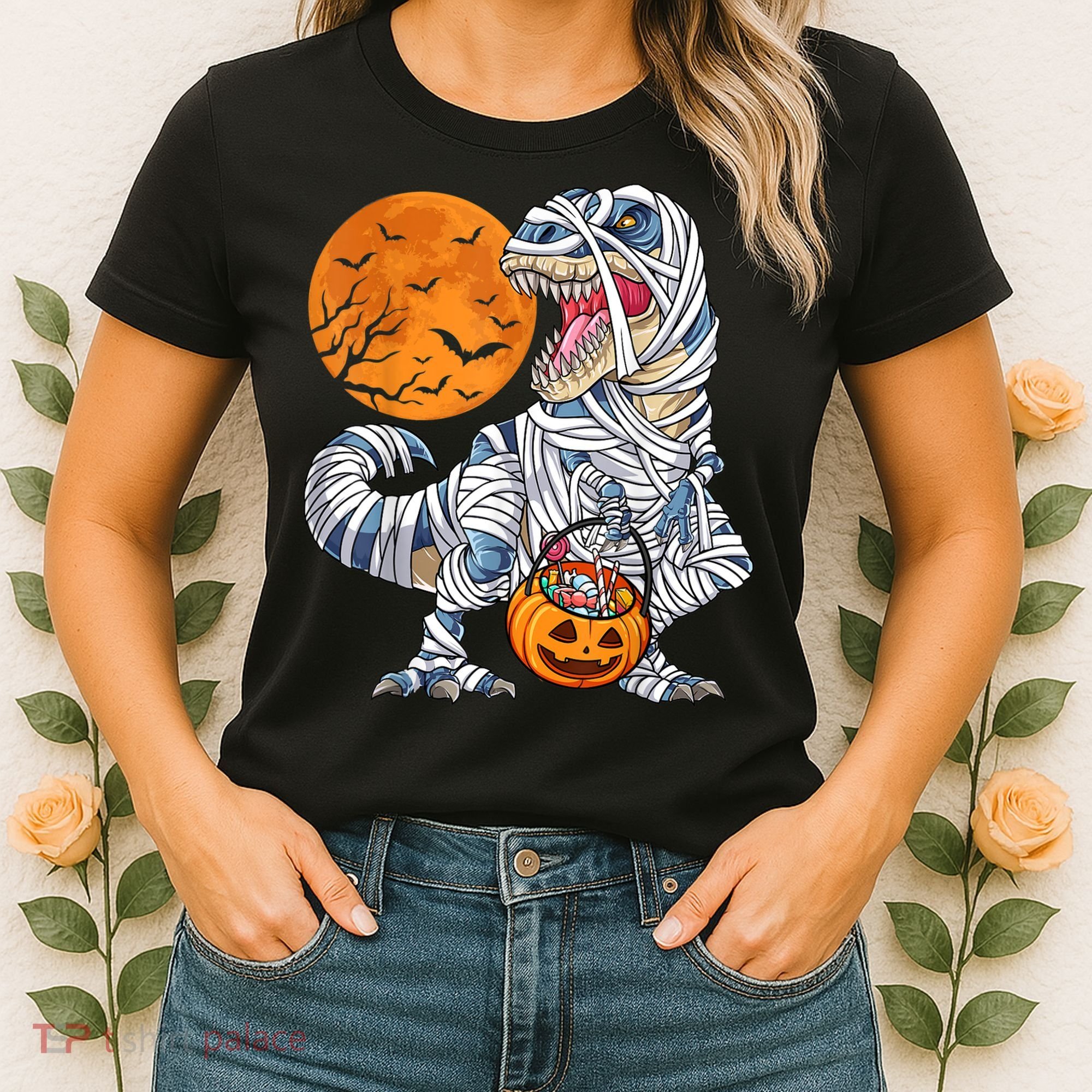 Halloween Shirts Dinosaur T Rex Mummy Pumpkin Women's T-Shirt
