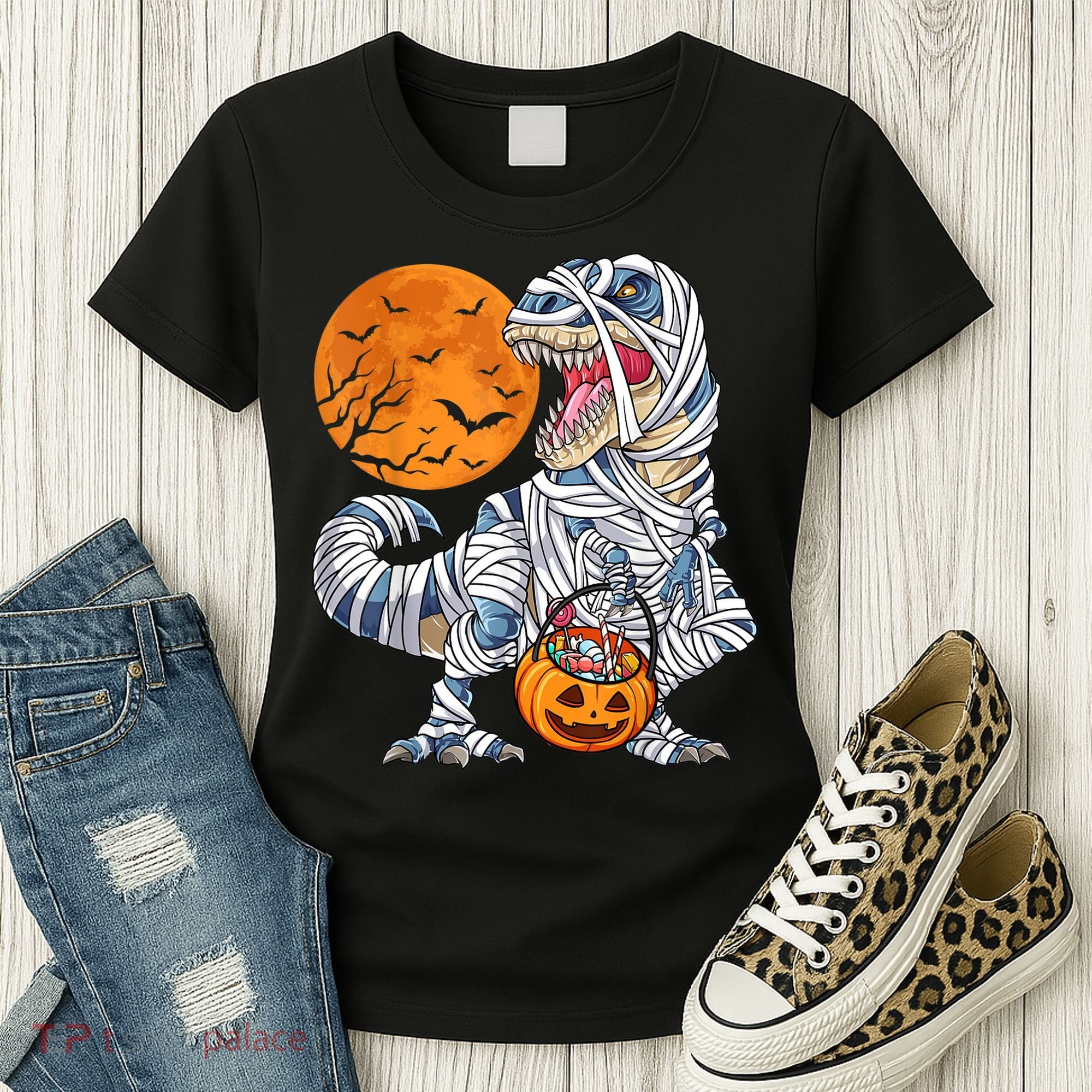 Halloween Shirts Dinosaur T Rex Mummy Pumpkin Women's T-Shirt