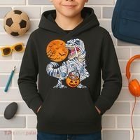 Halloween Shirts Dinosaur T Rex Mummy Pumpkin Kids Hoodie thumb 2