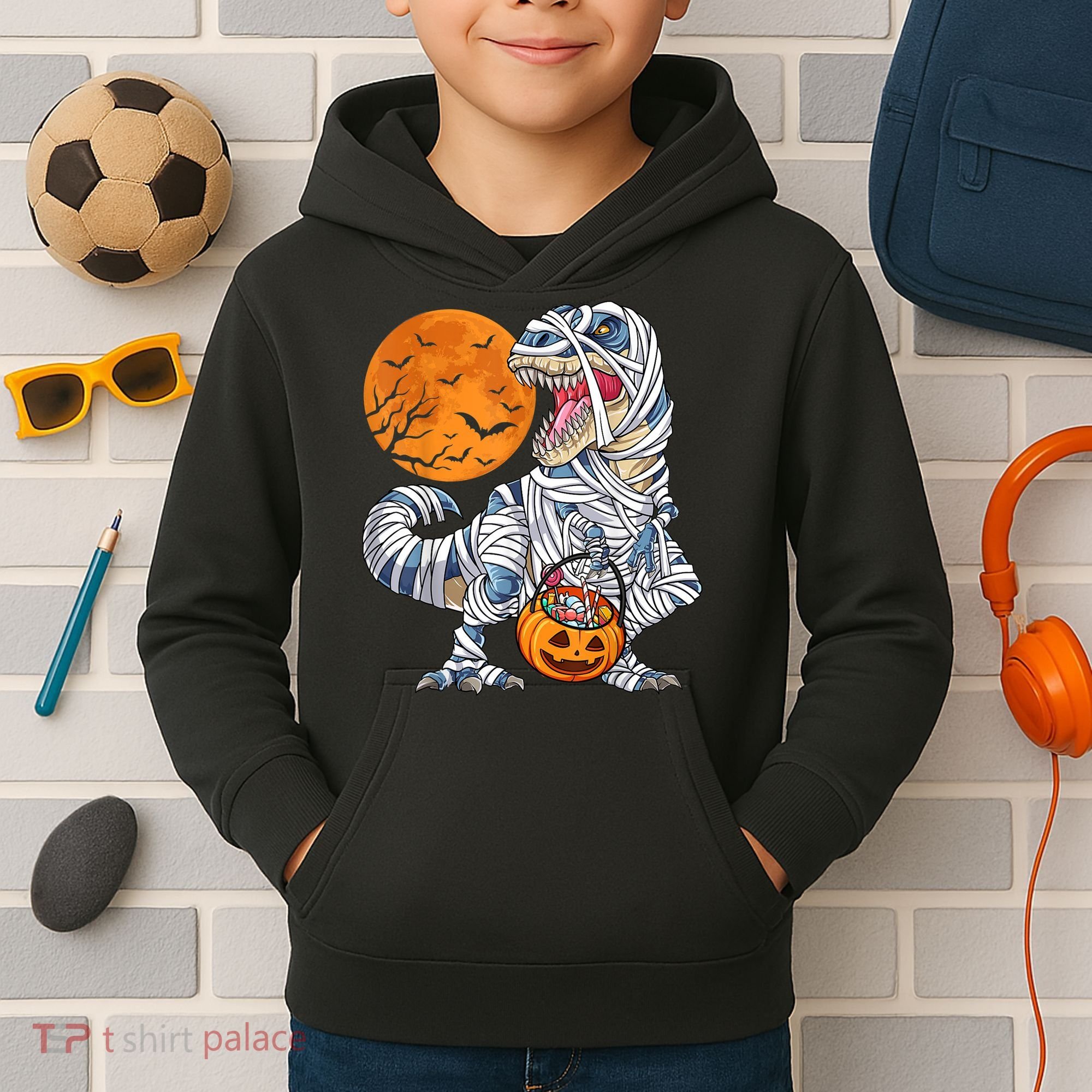 Halloween Shirts Dinosaur T Rex Mummy Pumpkin Kids Hoodie