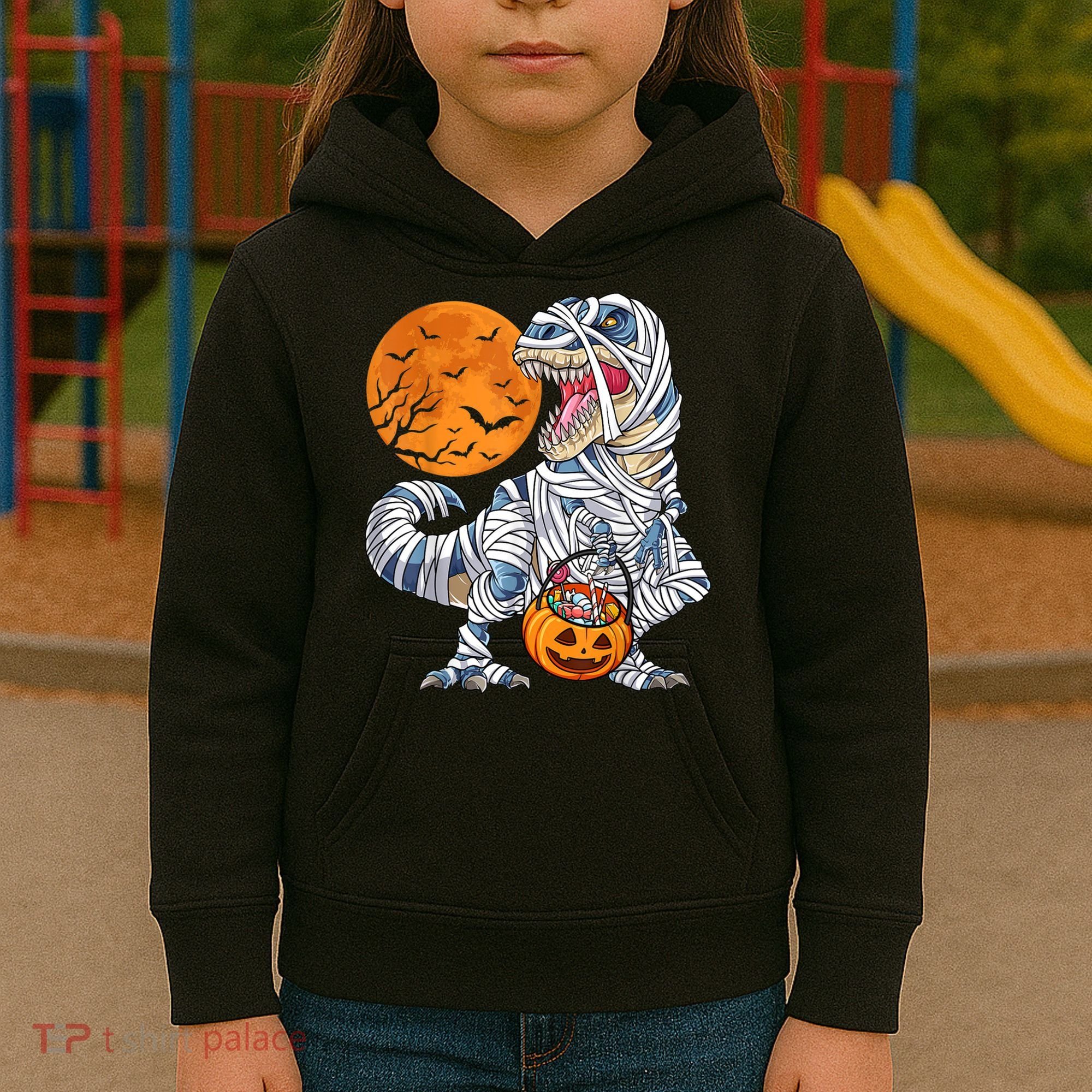 Halloween Shirts Dinosaur T Rex Mummy Pumpkin Kids Hoodie