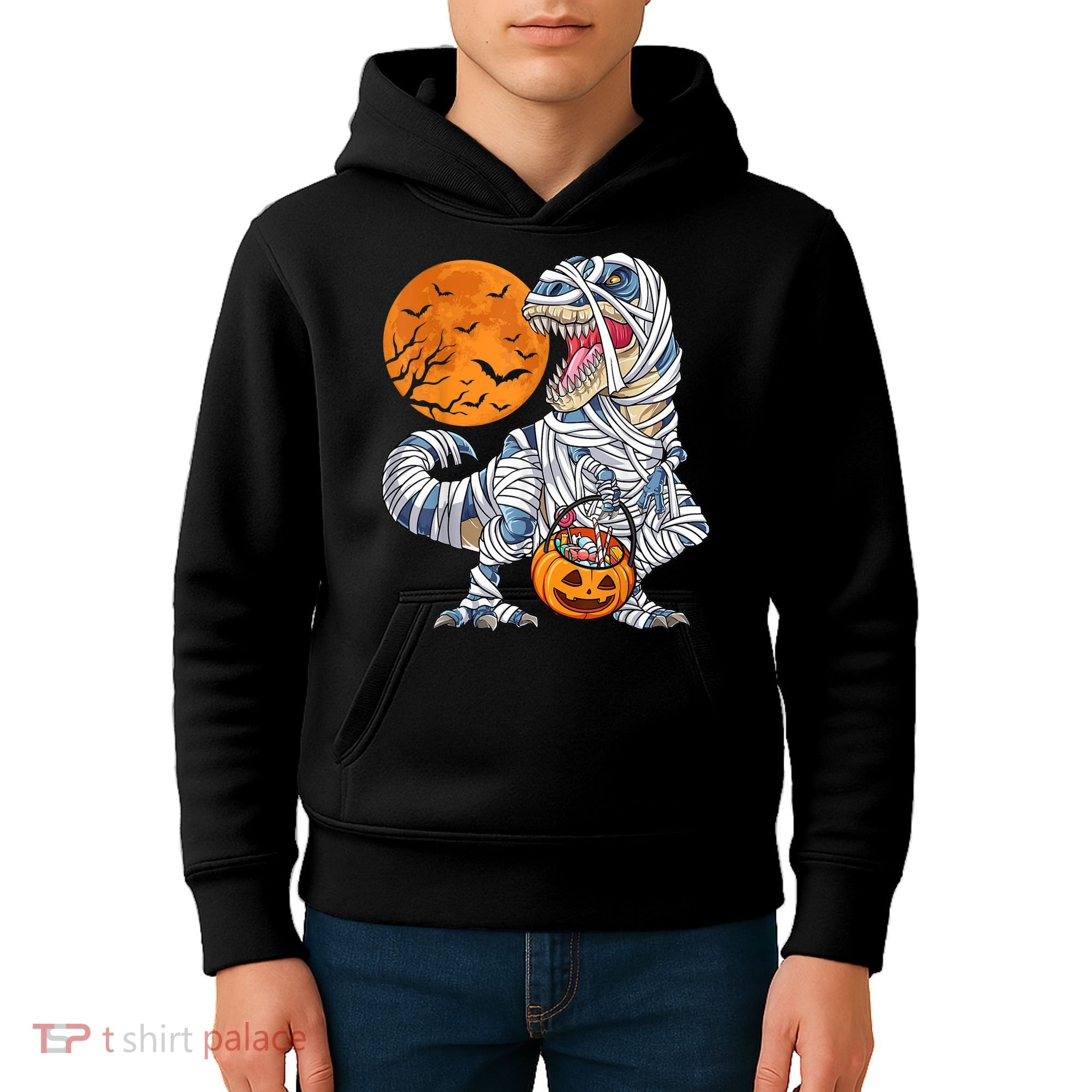 Halloween Shirts Dinosaur T Rex Mummy Pumpkin Kids Hoodie