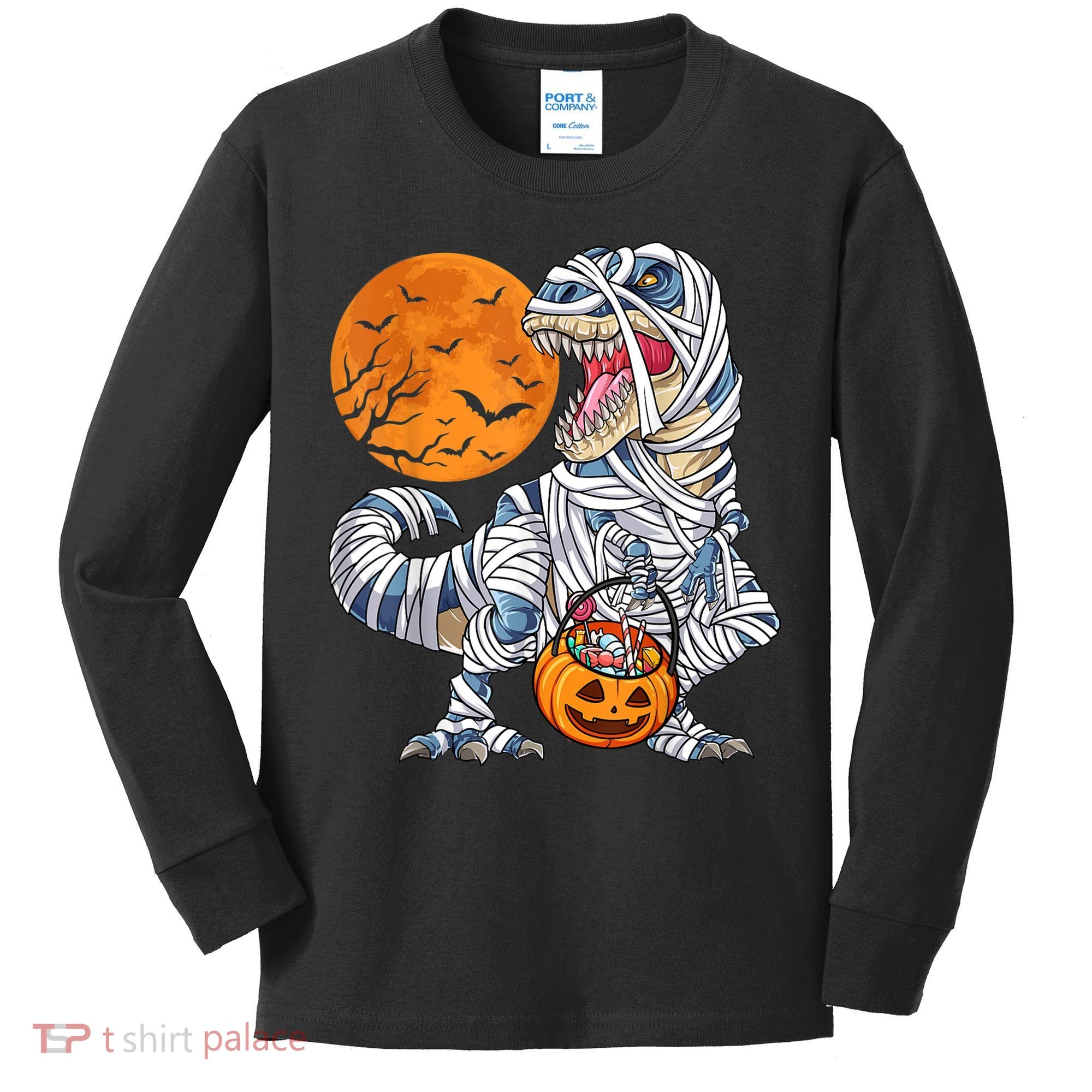 Halloween Shirts Dinosaur T Rex Mummy Pumpkin Kids Long Sleeve Shirt