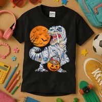 Halloween Shirts Dinosaur T Rex Mummy Pumpkin Kids T-Shirt thumb 3