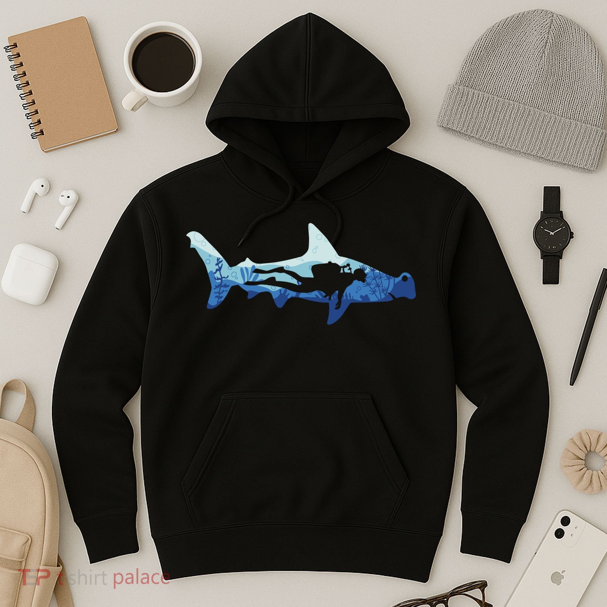 Hammerhead Shark Diver Ocean Hoodie