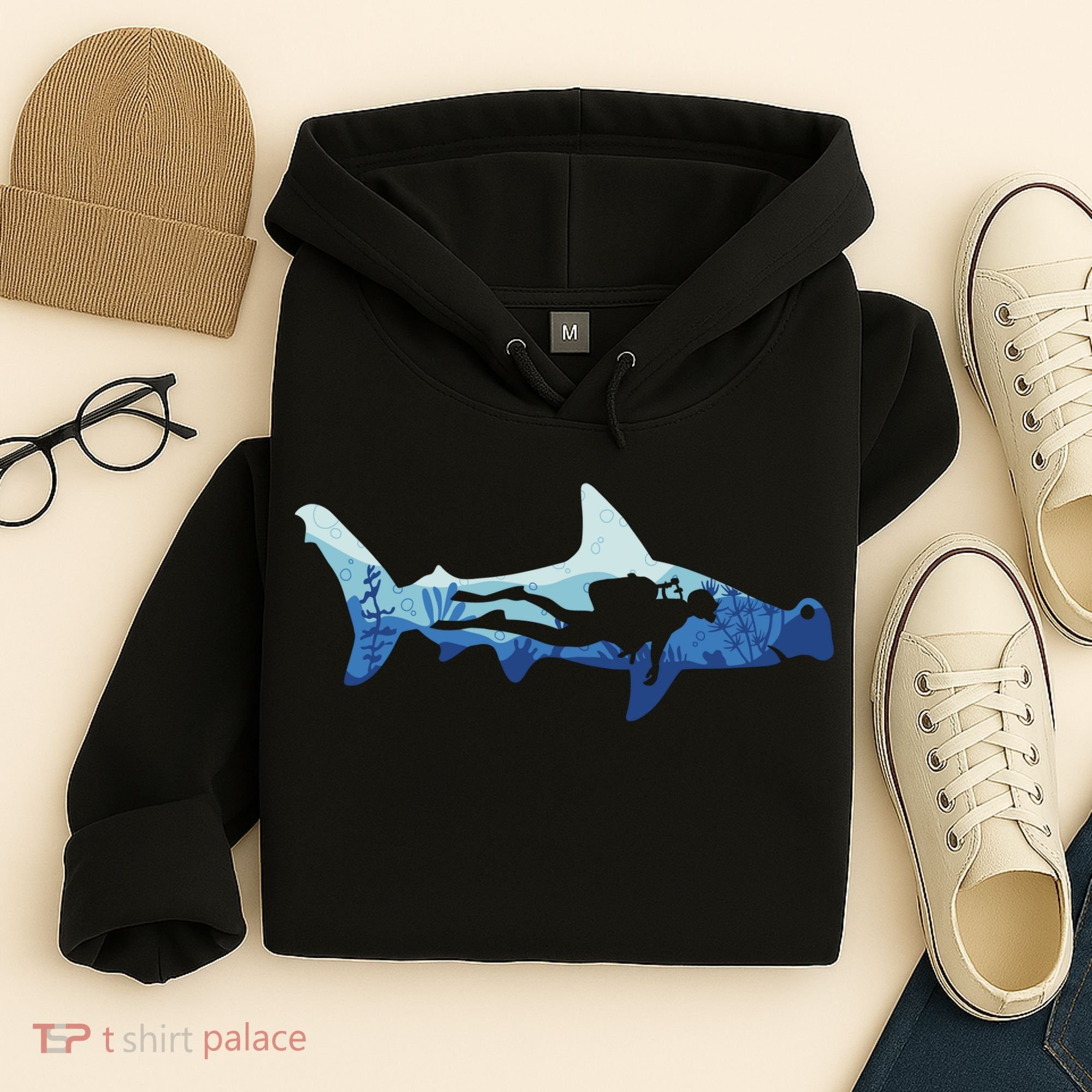 Hammerhead Shark Diver Ocean Hoodie