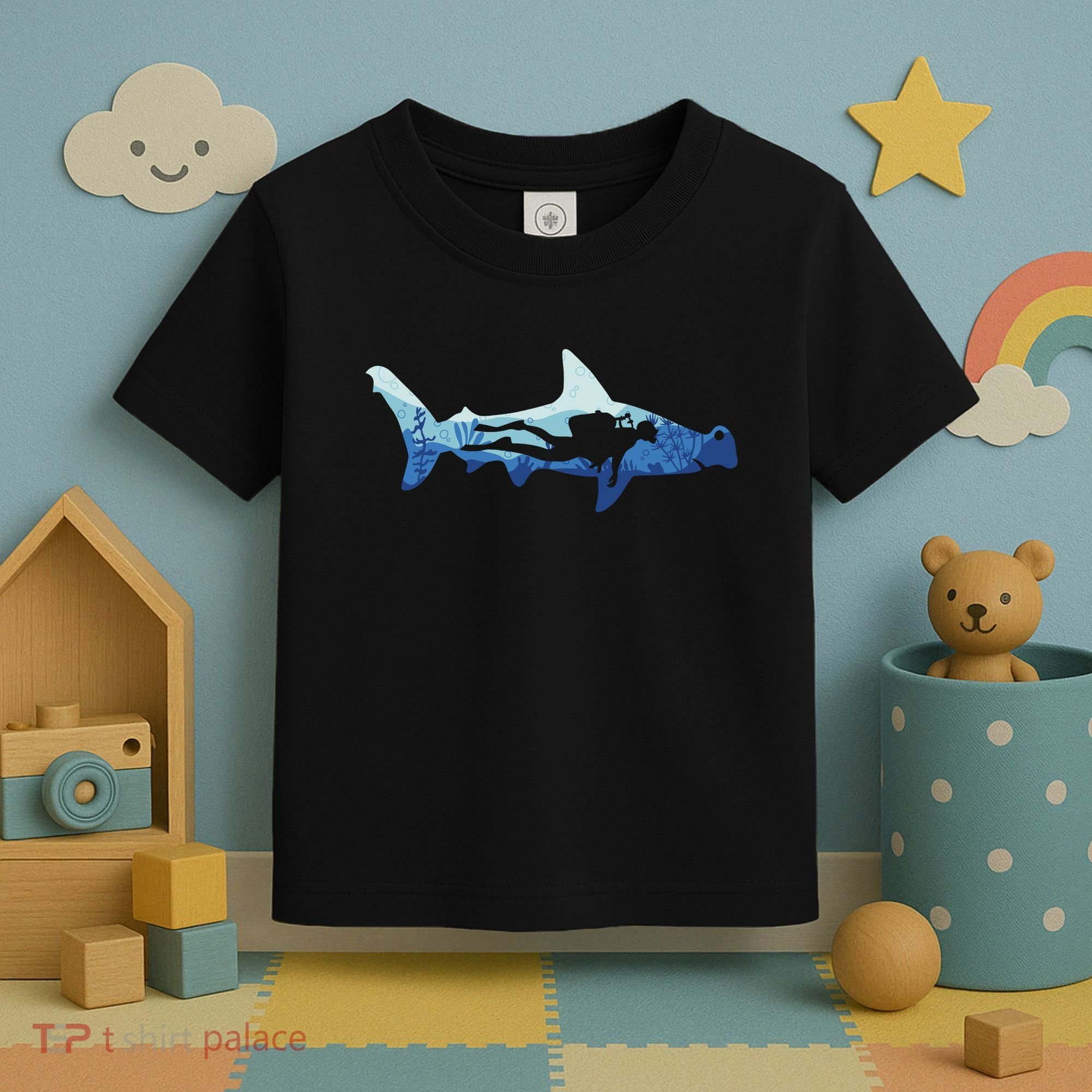 Hammerhead Shark Diver Ocean Toddler T-Shirt