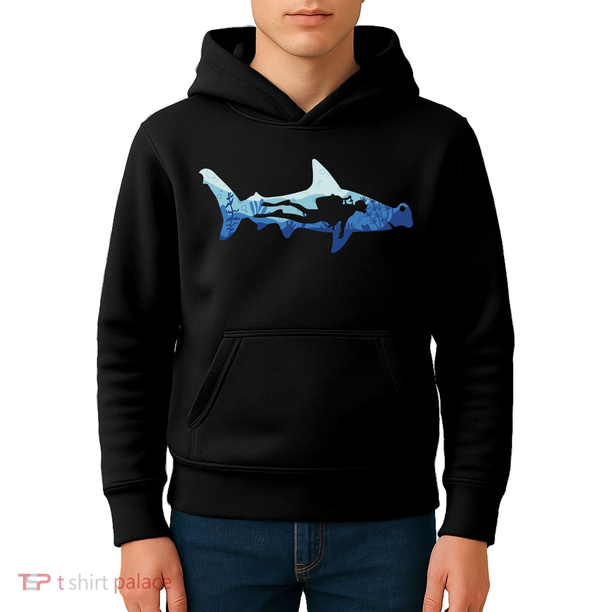 Hammerhead Shark Diver Ocean Kids Hoodie