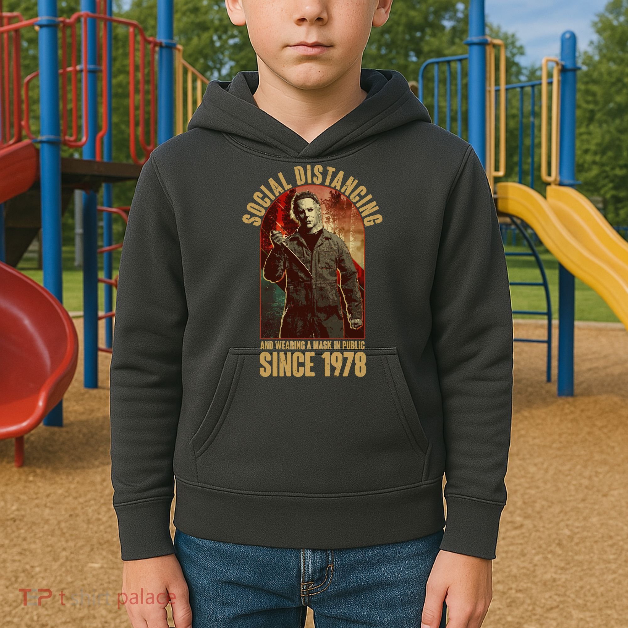 Halloween Social Distancing And Wearing A Mask Since 1978 Kids Hoodie