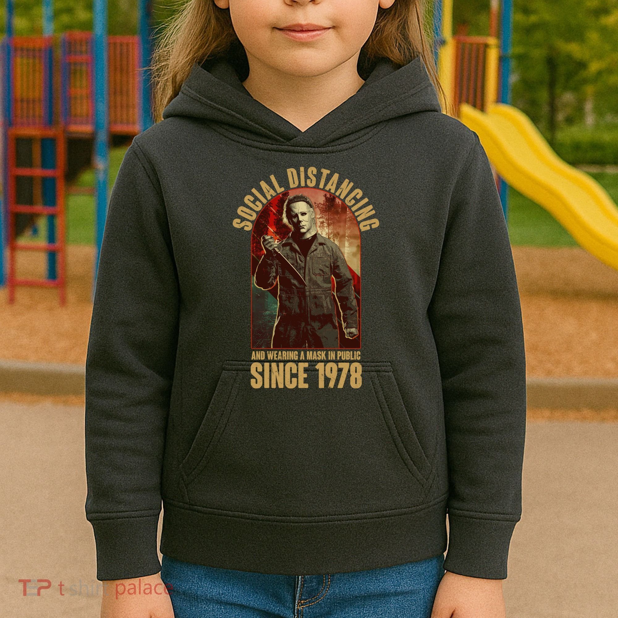 Halloween Social Distancing And Wearing A Mask Since 1978 Kids Hoodie