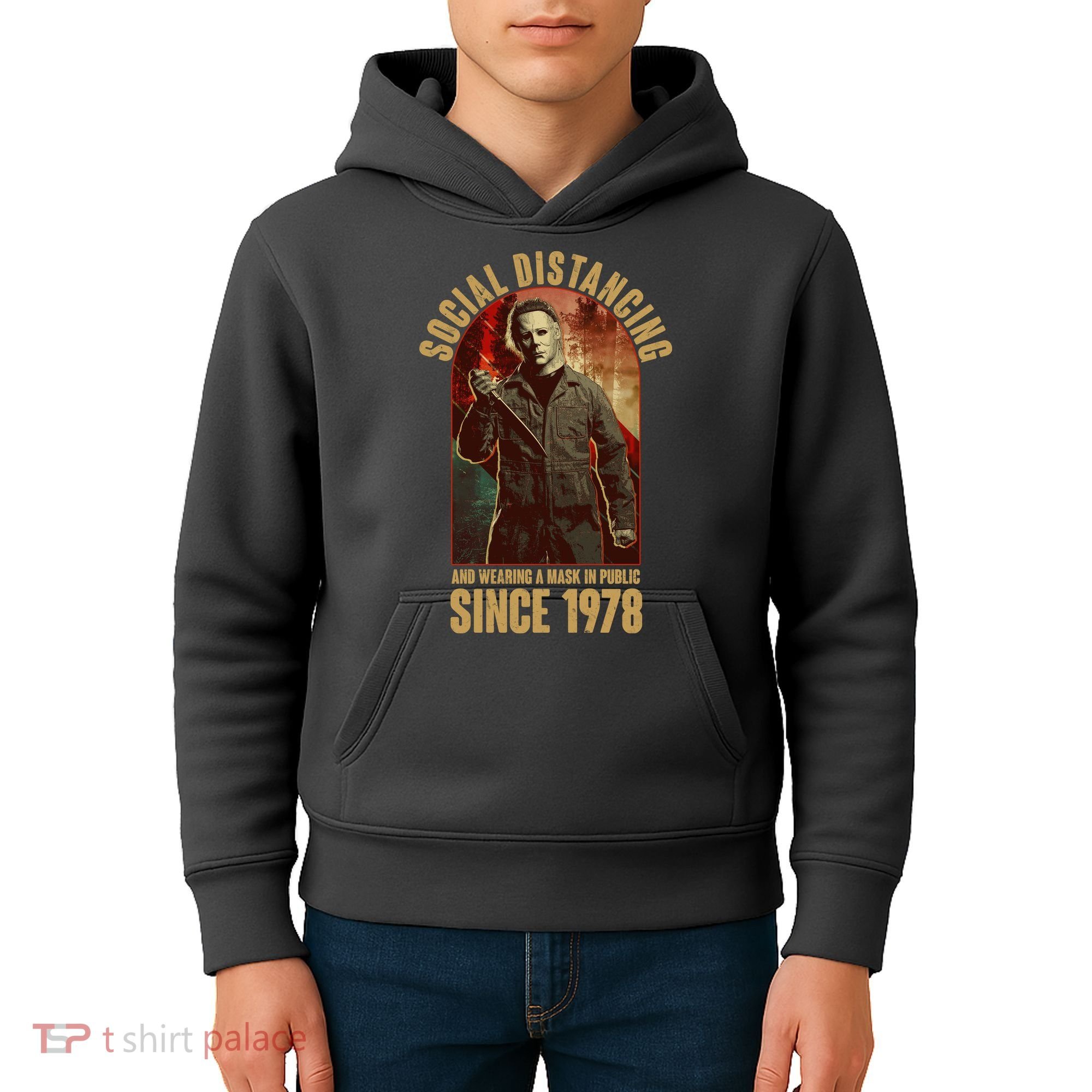 Halloween Social Distancing And Wearing A Mask Since 1978 Kids Hoodie