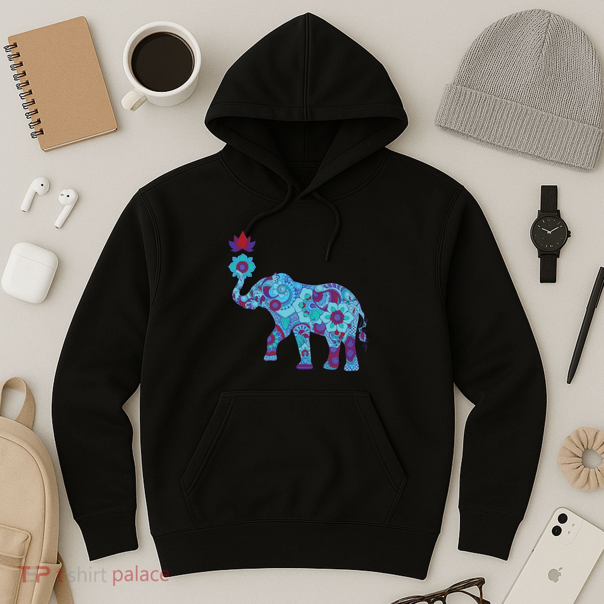 Henna Styled Elephant Lotus Flower Save The Elephants Hoodie