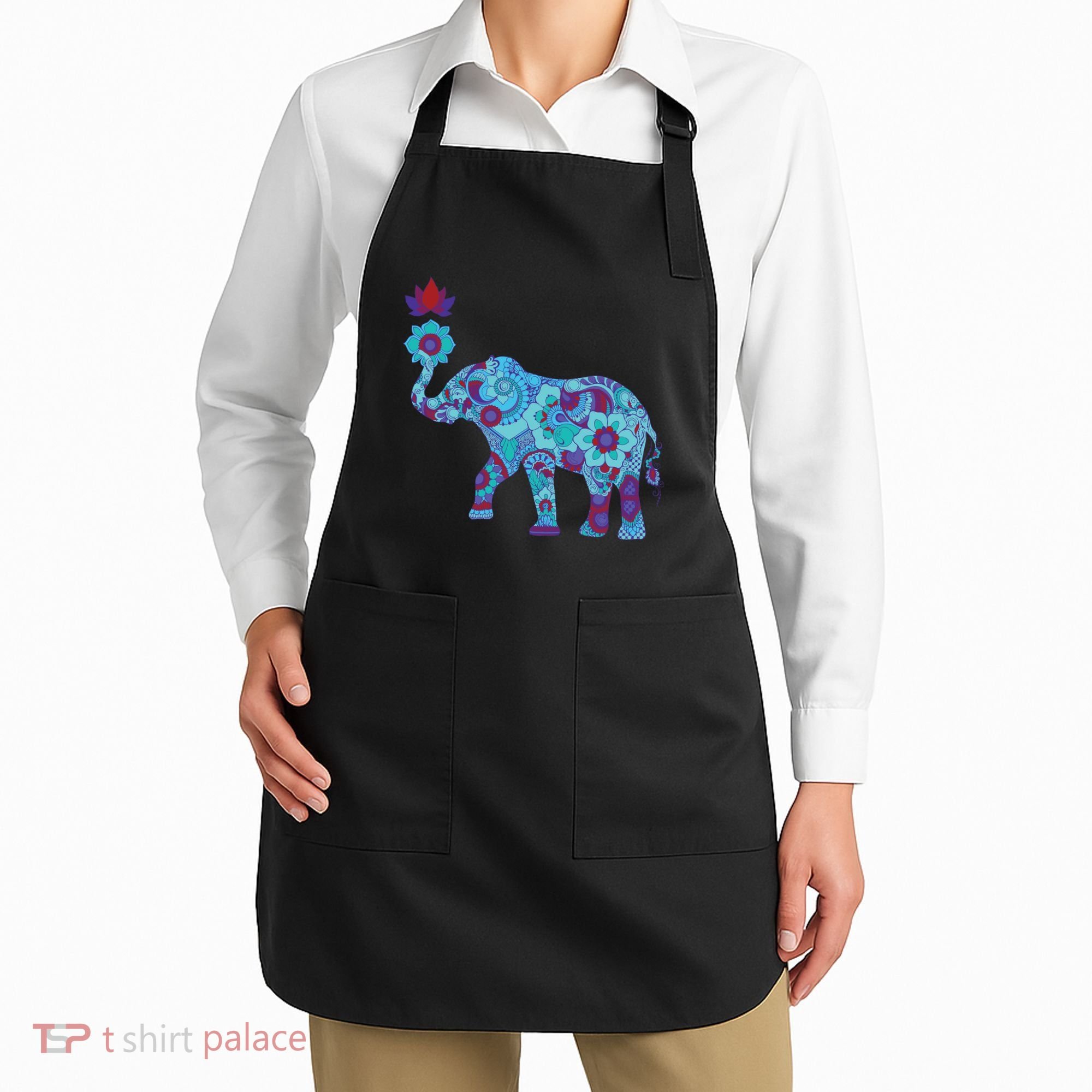 Henna Styled Elephant Lotus Flower Save The Elephants Apron