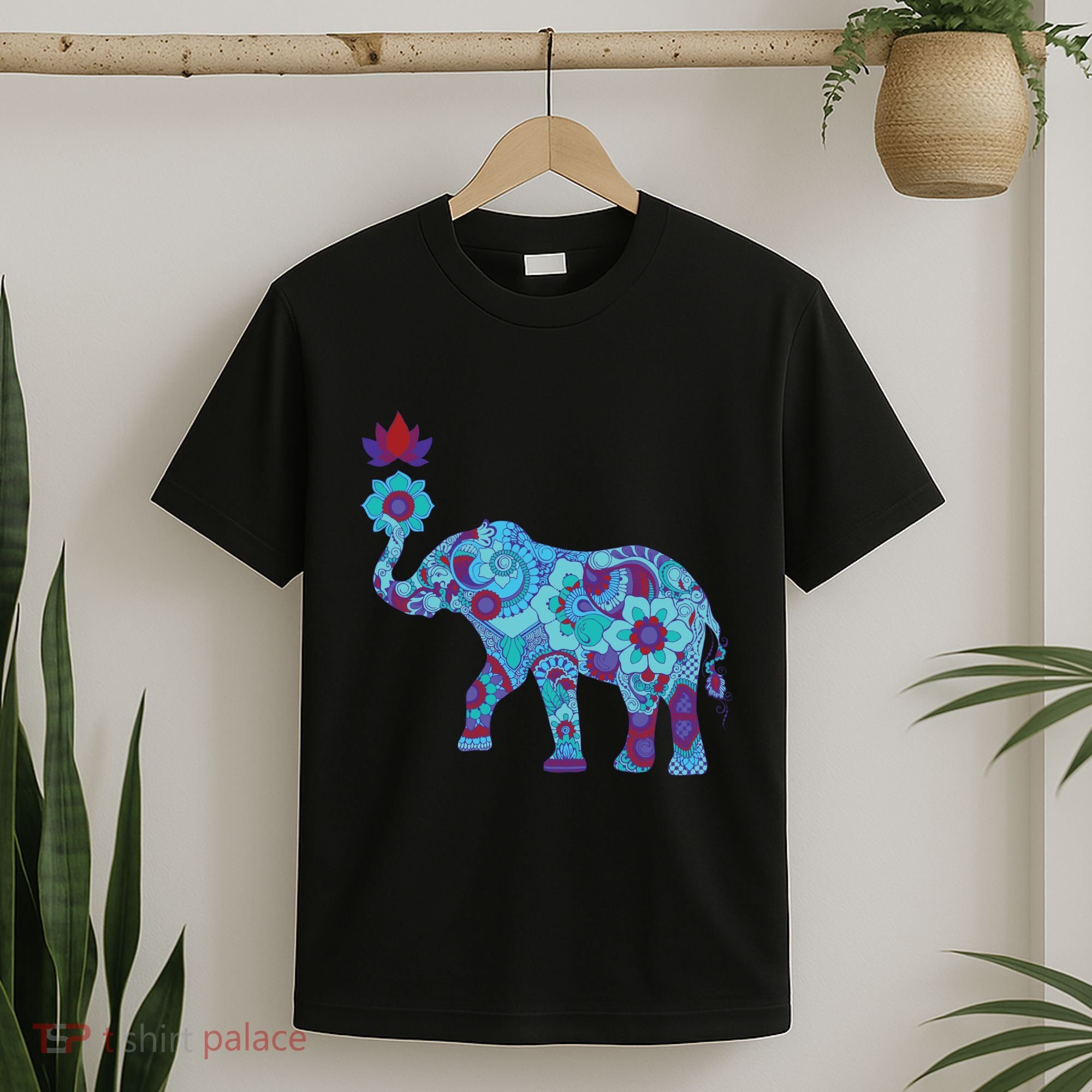 Henna Styled Elephant Lotus Flower Save The Elephants T-Shirt