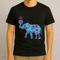 Henna Styled Elephant Lotus Flower Save The Elephants T-Shirt thumb 3