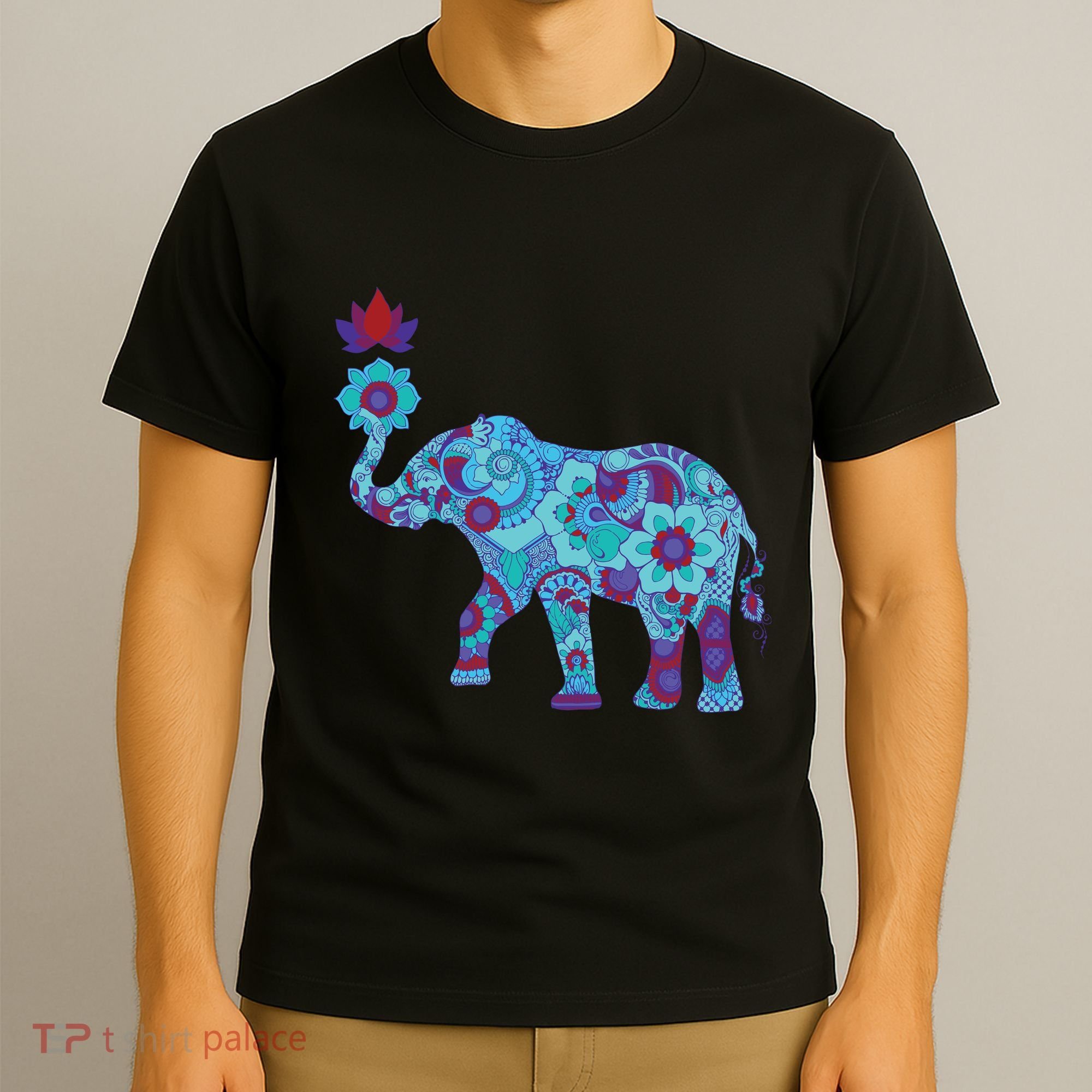 Henna Styled Elephant Lotus Flower Save The Elephants T-Shirt