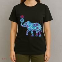 Henna Styled Elephant Lotus Flower Save The Elephants T-Shirt thumb 4
