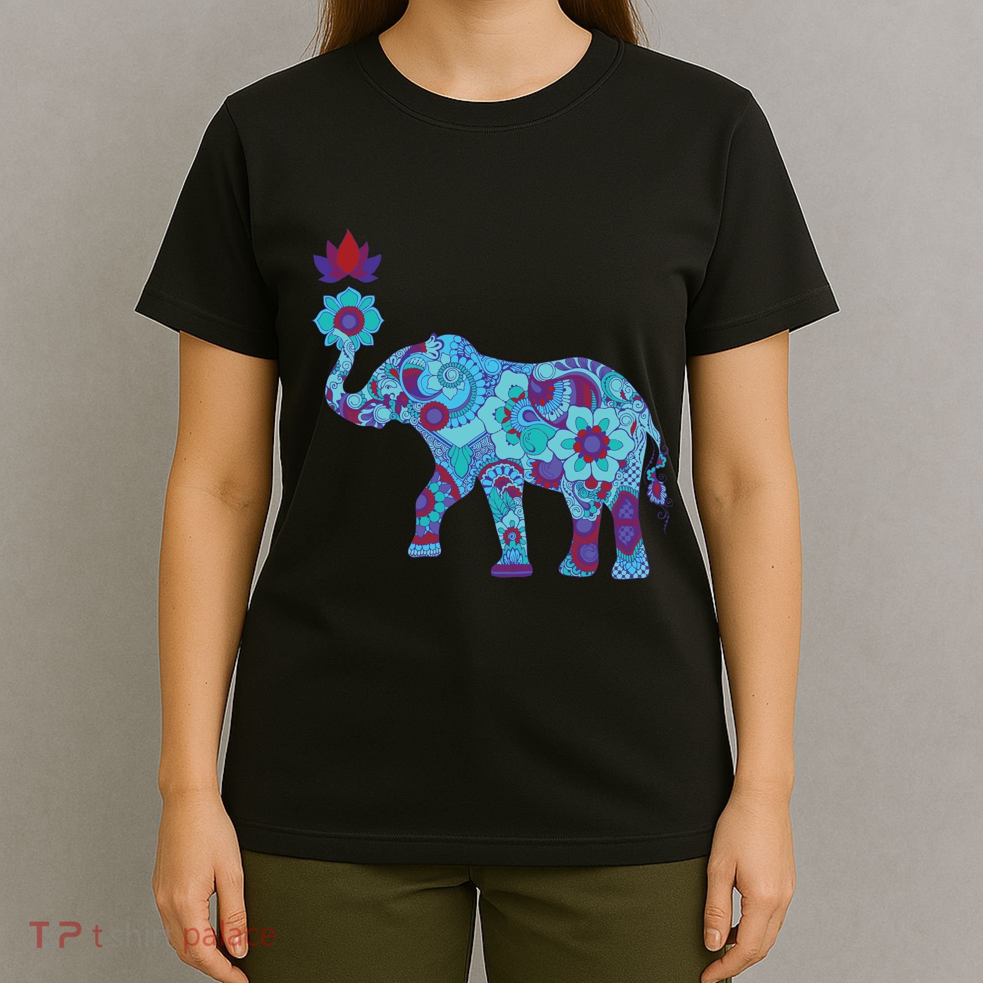 Henna Styled Elephant Lotus Flower Save The Elephants T-Shirt