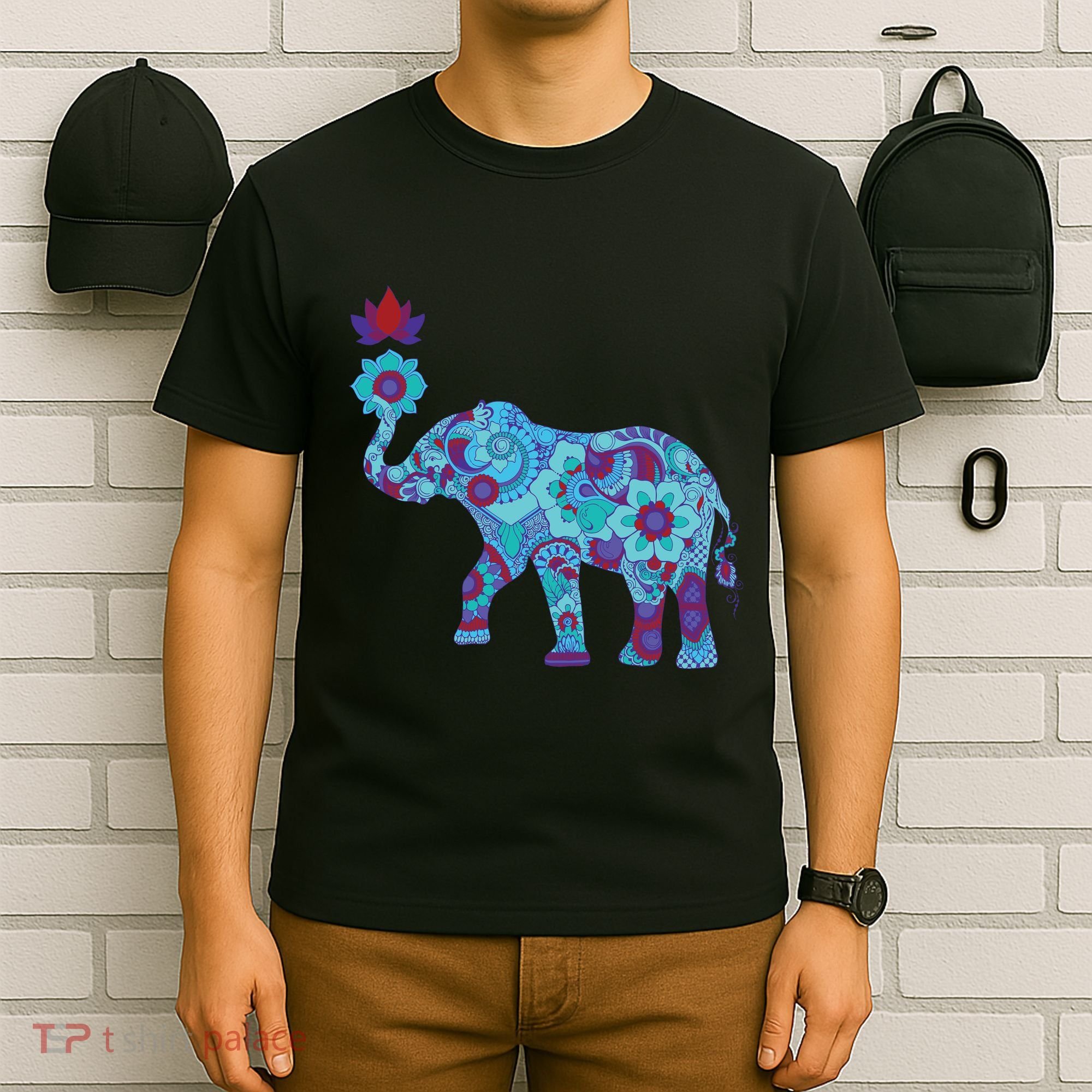 Henna Styled Elephant Lotus Flower Save The Elephants T-Shirt