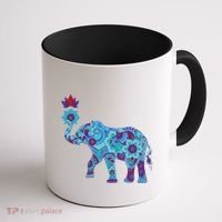 Henna Styled Elephant Lotus Flower Save The Elephants Coffee Mug thumb 1
