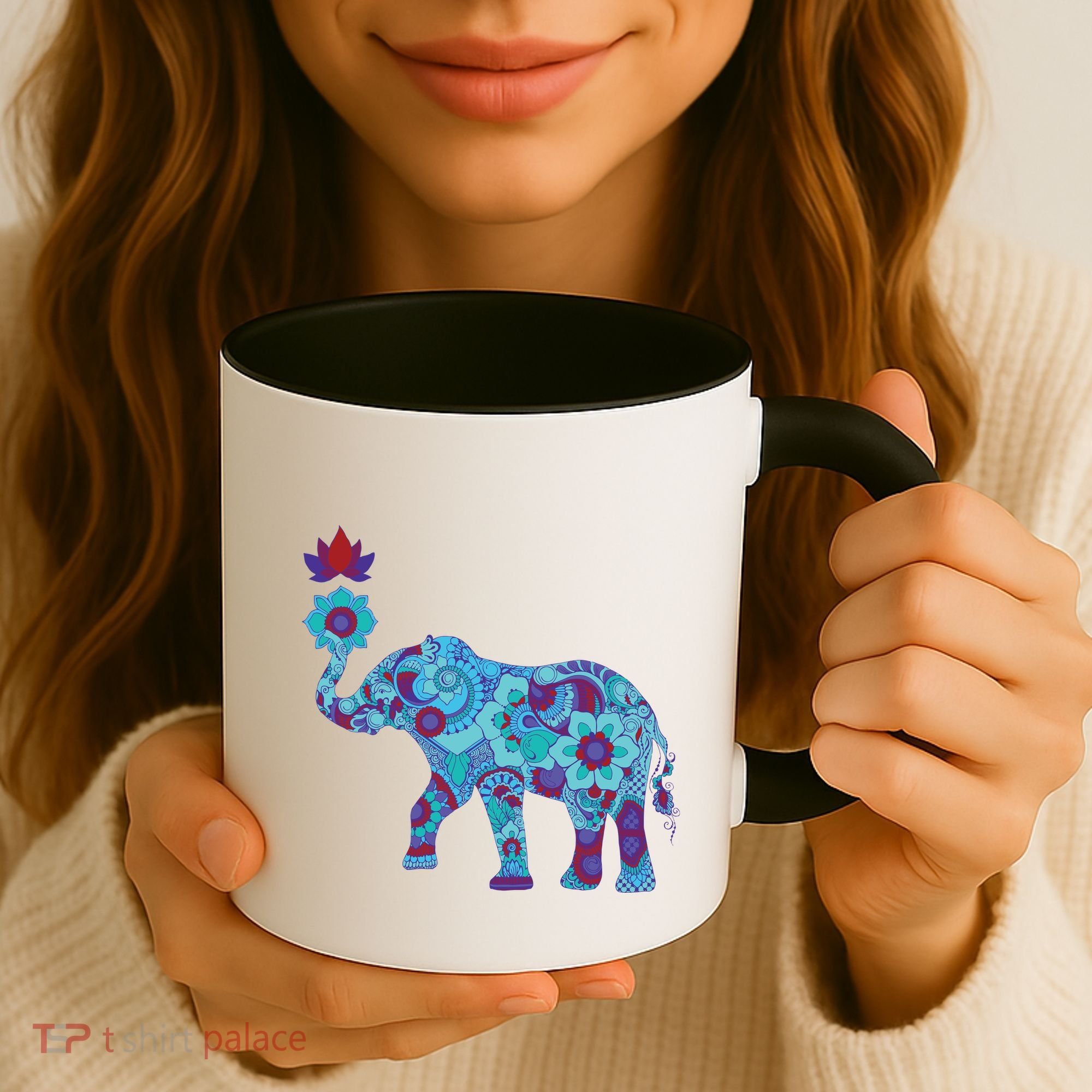 Henna Styled Elephant Lotus Flower Save The Elephants Coffee Mug