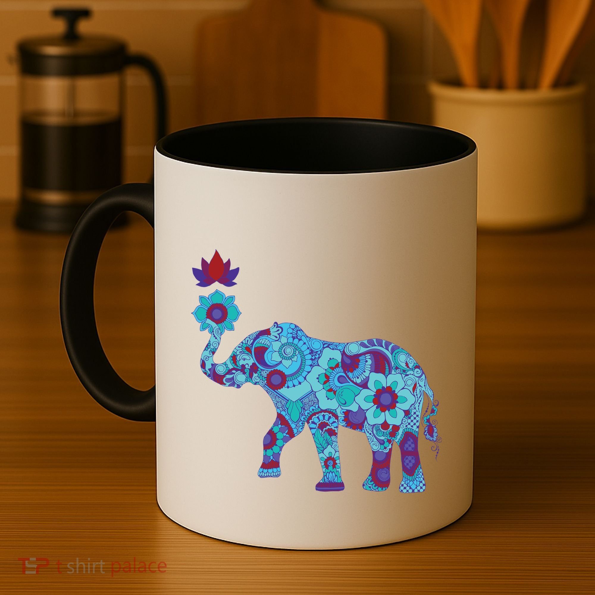 Henna Styled Elephant Lotus Flower Save The Elephants Coffee Mug