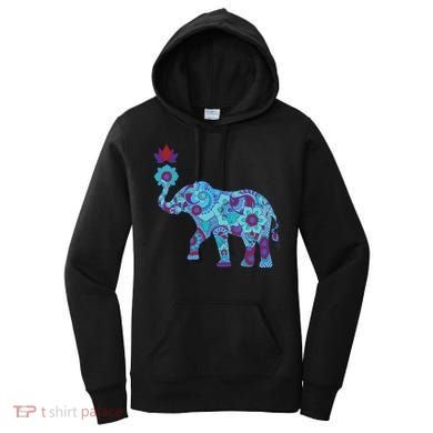 Henna Styled Elephant Lotus Flower Save The Elephants Women's Hoodie