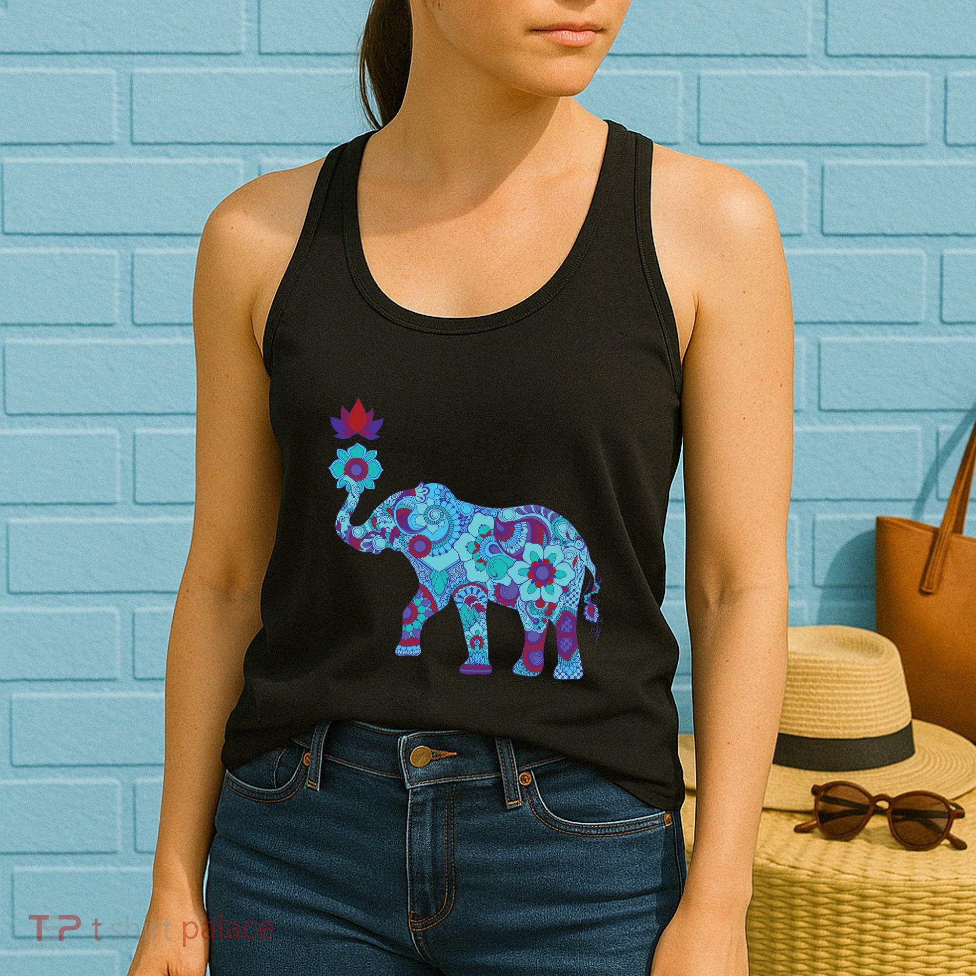Henna Styled Elephant Lotus Flower Save The Elephants Women's Tank Top