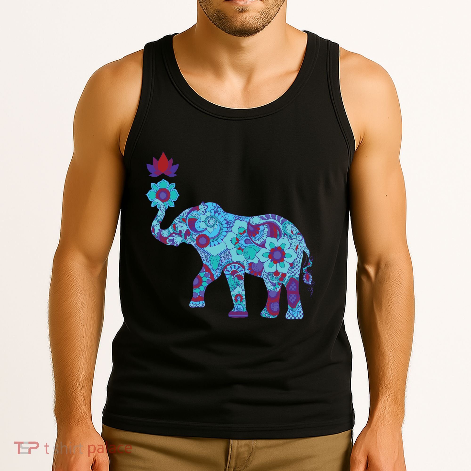 Henna Styled Elephant Lotus Flower Save The Elephants Tank Top