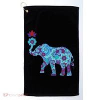 Henna Styled Elephant Lotus Flower Save The Elephants Golf Towel thumb 0