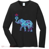 Henna Styled Elephant Lotus Flower Save The Elephants Women's Long Sleeve Shirt thumb 0