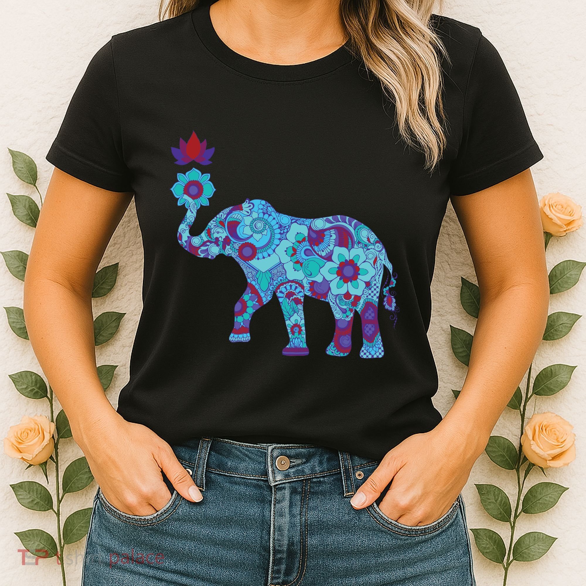 Henna Styled Elephant Lotus Flower Save The Elephants Women's T-Shirt
