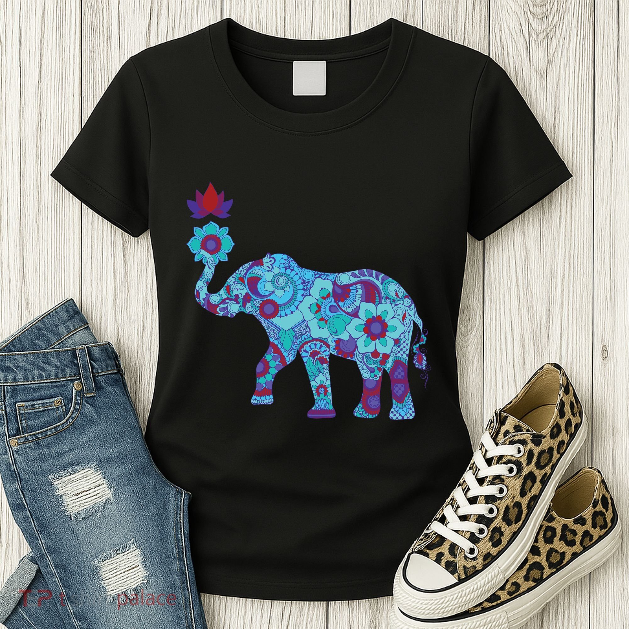 Henna Styled Elephant Lotus Flower Save The Elephants Women's T-Shirt