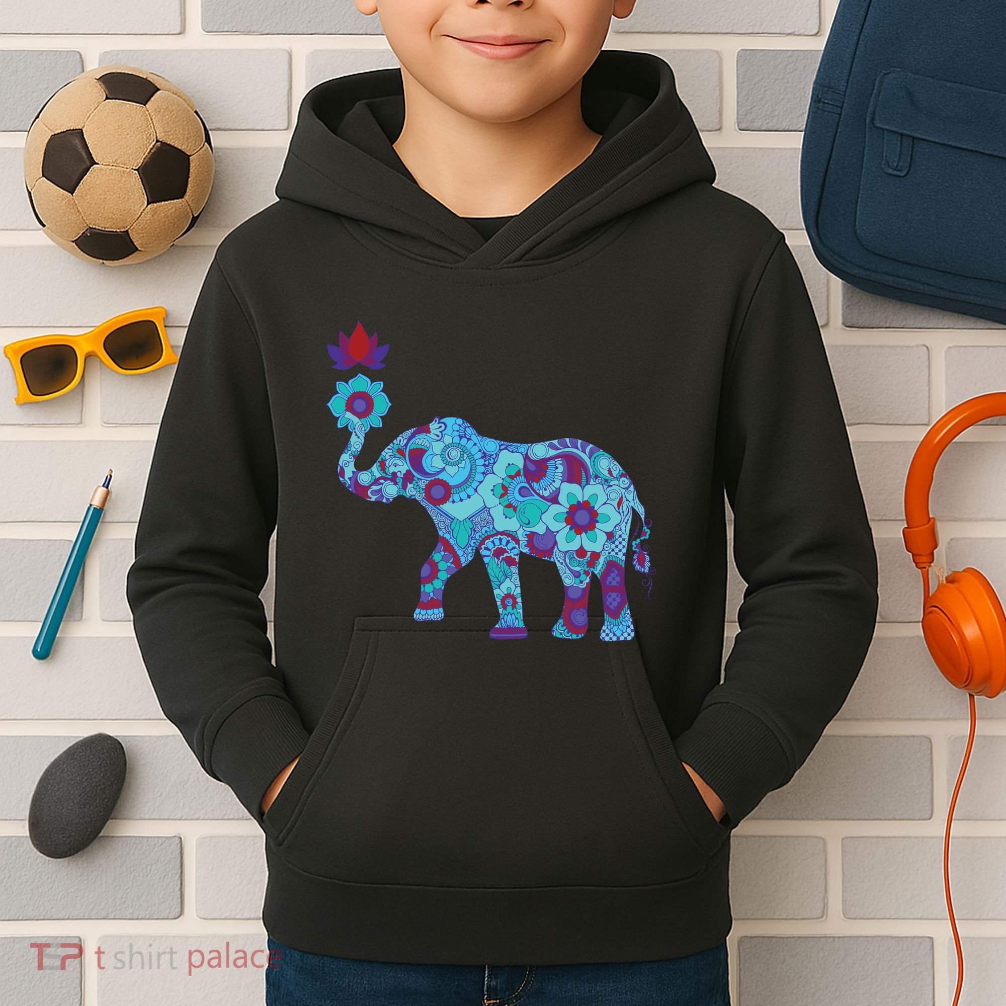 Henna Styled Elephant Lotus Flower Save The Elephants Kids Hoodie