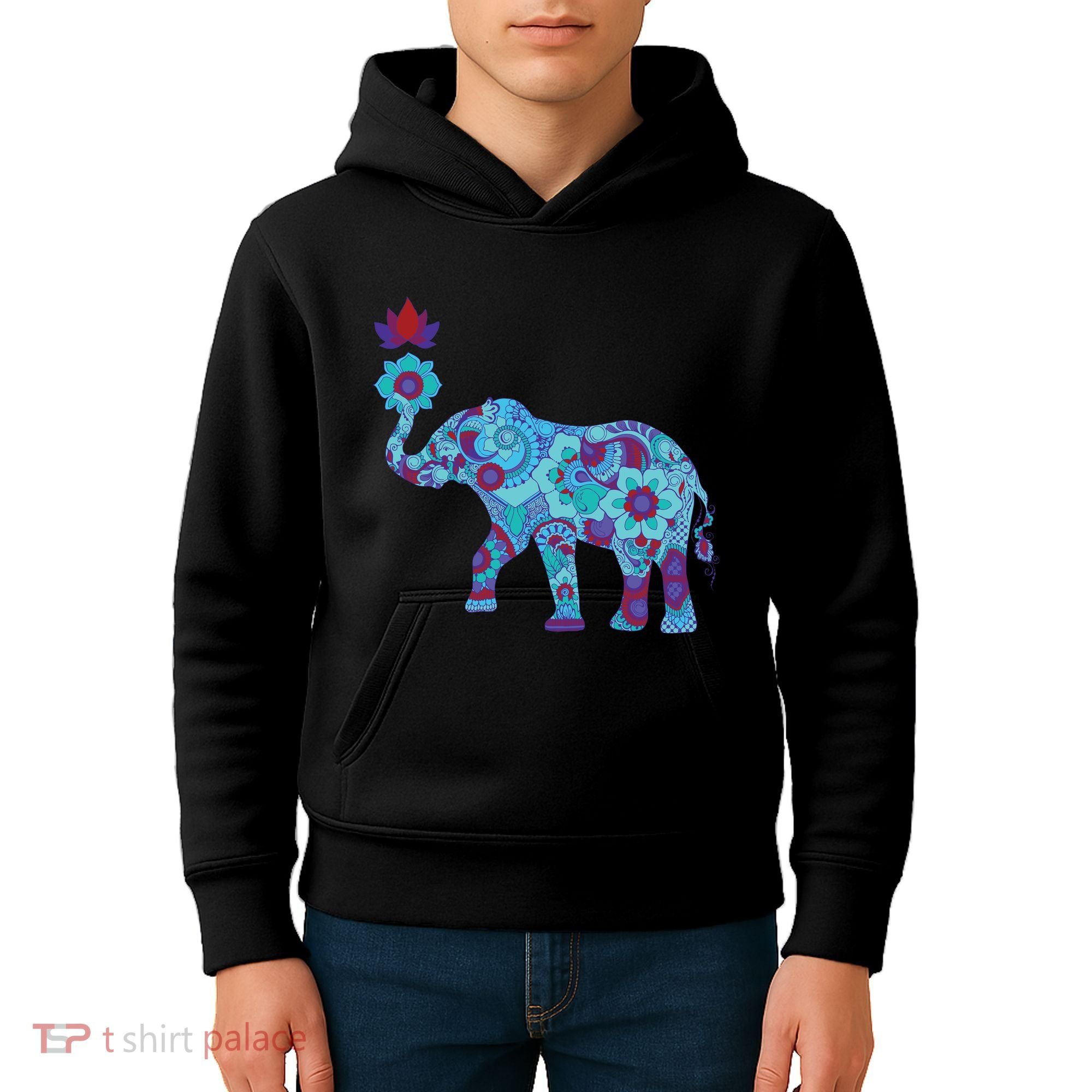 Henna Styled Elephant Lotus Flower Save The Elephants Kids Hoodie